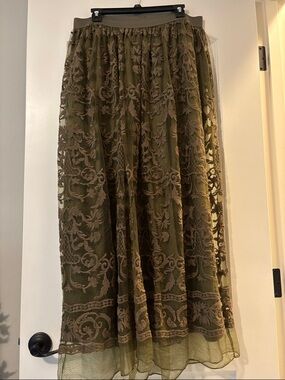 Lane Bryant Olive Green Lace Maxi Skirt